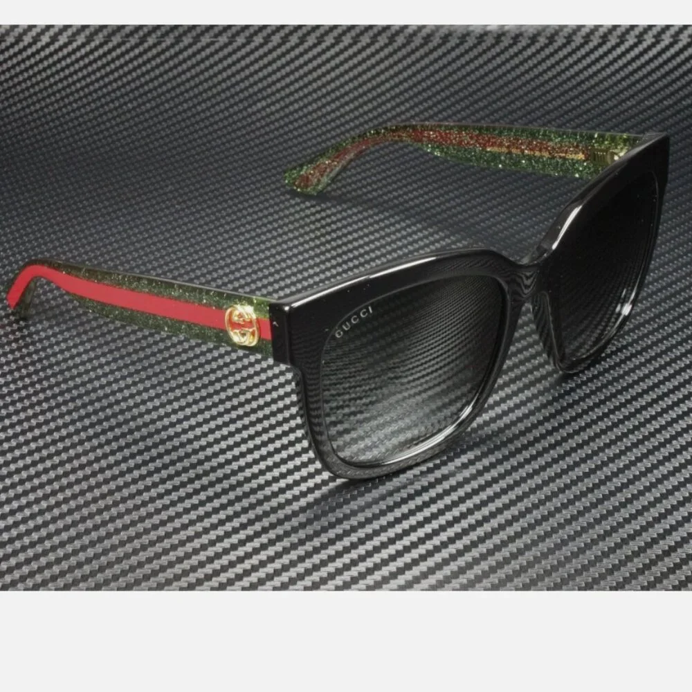 GUCCI Black/Green Square 54 mm Women's Sunglasses